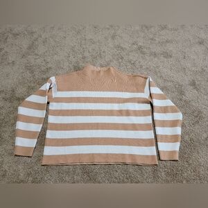 Maeve Tan and White Striped Turtleneck Sweater